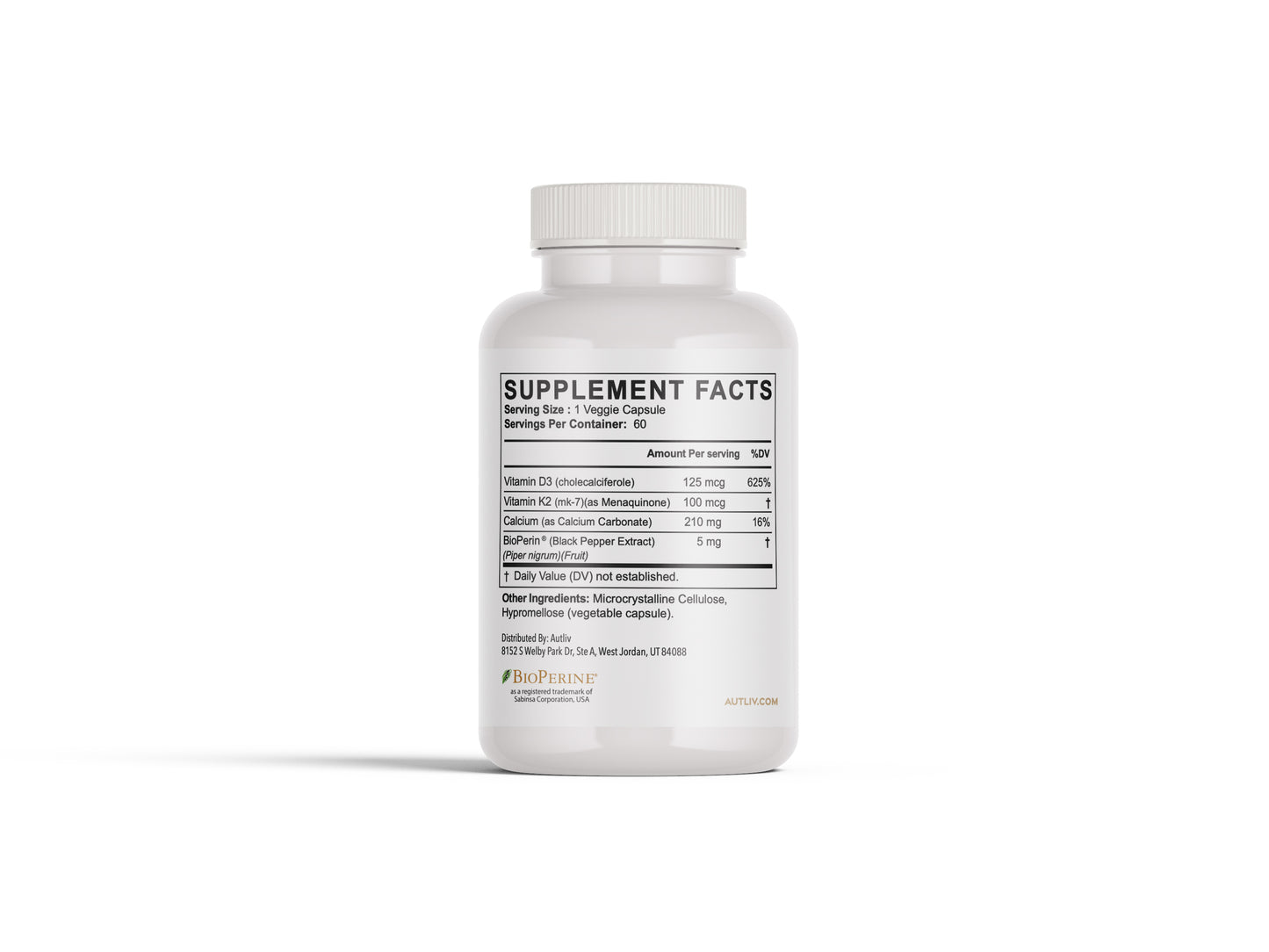 AUTLIV Vitamin D3 + K2 — With Calcium & BioPerine for Bone Support | Daily Vitality & Absorption Boost